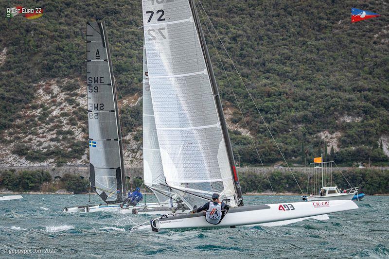The Classics get away in their first race (wind 19kts, the upper limit for the class is 22kts) - A-Class European Championships day 4 - photo © Gordon Upton / www.guppypix.com