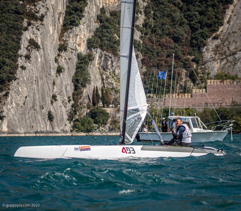 Gustavo Doreste ESP 72 becomes European Classic Champion at the A-Class European Championships photo copyright Gordon Upton / www.guppypix.com taken at Circolo Vela Arco and featuring the A Class Catamaran class