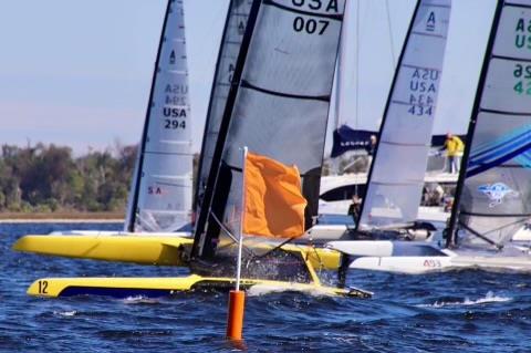 A Class catamaran racing action at the Caterwaul Regatta photo copyright Caterwaul Regatta Fall 2022 taken at St. Andrews Bay Yacht Club and featuring the A Class Catamaran class