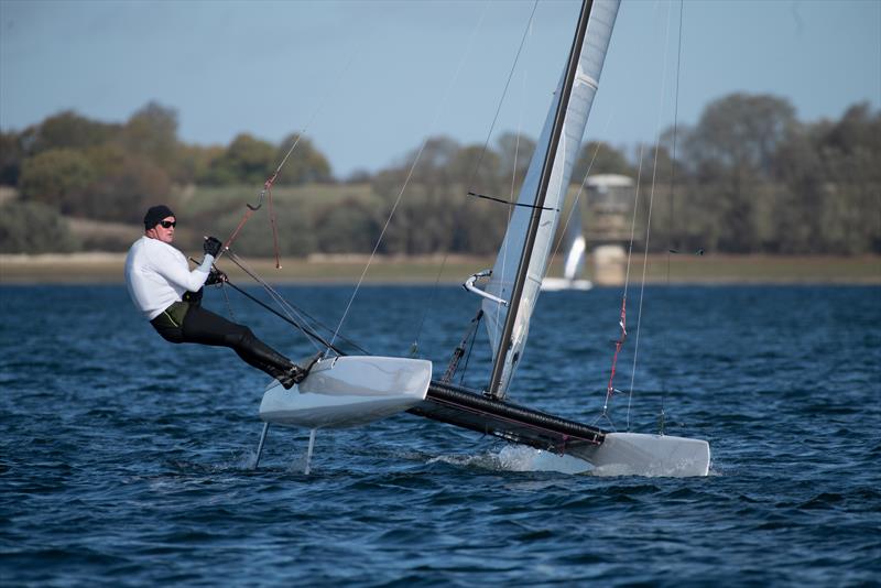 Hugh Mcgregor racing his A-Class Cat during the Gill Cat Open at Grafham Water Sailing Club - photo © Paul Sanwell / OPP