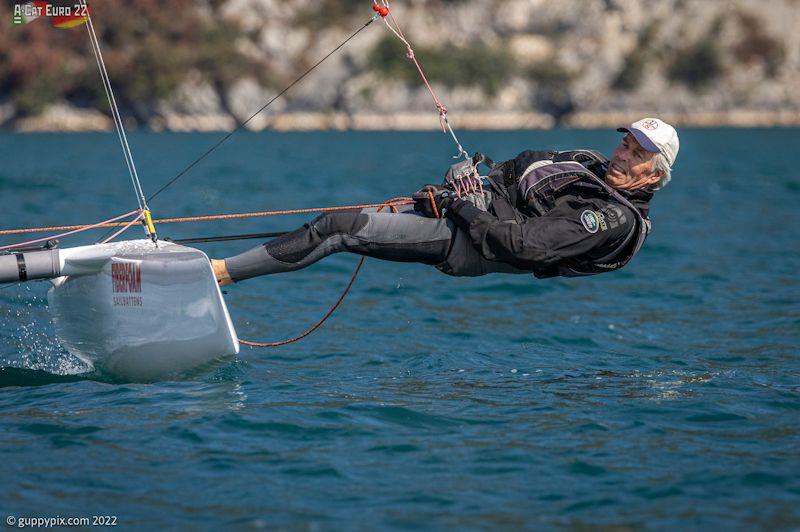 Scott Anderson, AUS.  Always puts in a hot performance, no matter what the conditions photo copyright Gordon Upton / www.guppypix.com taken at Circolo Vela Arco and featuring the A Class Catamaran class