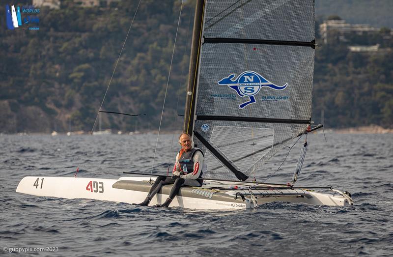 A-Cat Worlds at Toulon, France Day 2 - Gustavo Doreste ESP 72 rests after his first Classic Worlds bullet - photo © Gordon Upton / www.guppypix.com