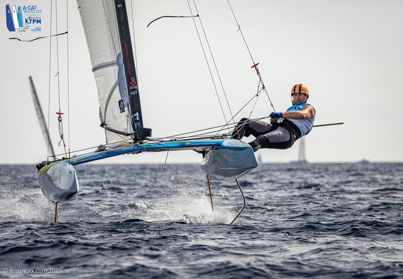 A-Cat Worlds at Toulon, France Day 2 - Misha on the finishing run in to make it 3 bullets - photo © Gordon Upton / www.guppypix.com