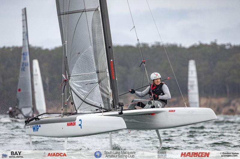 Australian A-Cat Nationals on Lake Macquarie Day 2 - Stevie Brewin heading for the bottom gate - photo © Gordon Upton