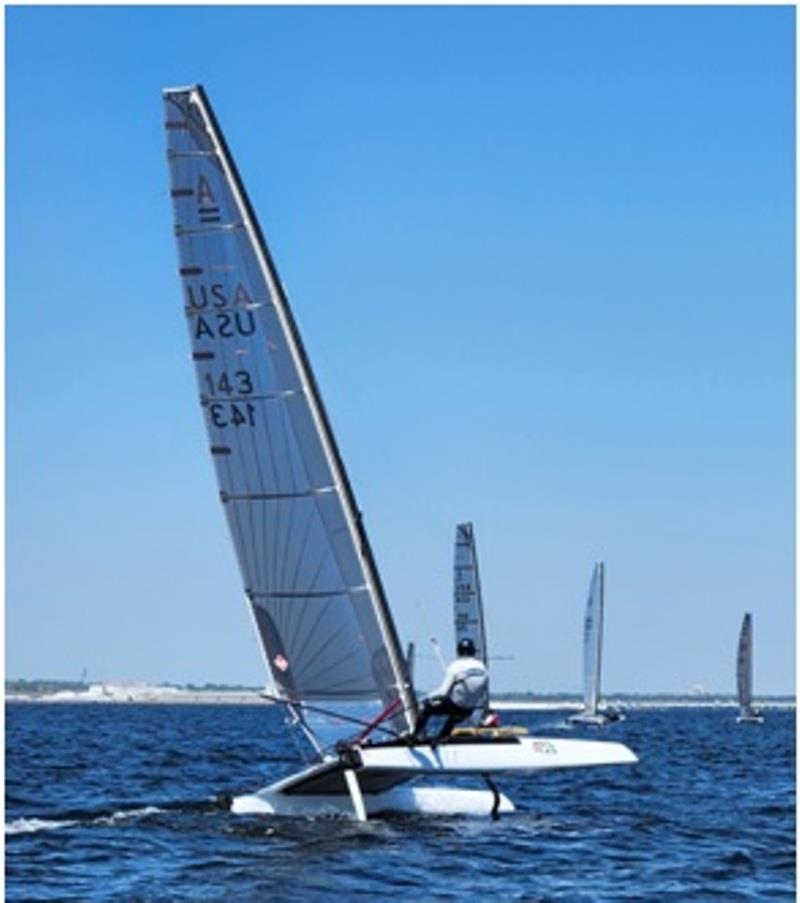 USA 143, helmed by Mike Herendeen - 2024 A-Class Admiral's Cup, Day 1 photo copyright Terri Swift taken at Pensacola Yacht Club and featuring the A Class Catamaran class