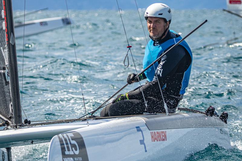 Former National and Europen Champion Manuel Calavia ESP is capable of some top finishes in the Foiling Open fleet photo copyright Gordon Upton / www.guppypix.com taken at  and featuring the A Class Catamaran class