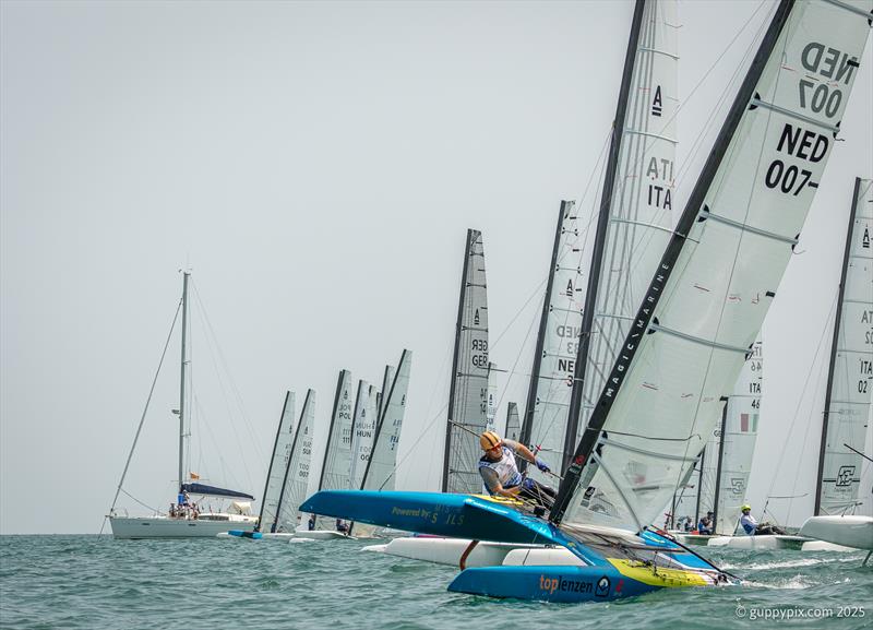 Mischa Heemskerk gets going in Open race one on A-Class Cat European Championships at Riccione Day 2 - photo © Gordon Upton / www.guppypix.com