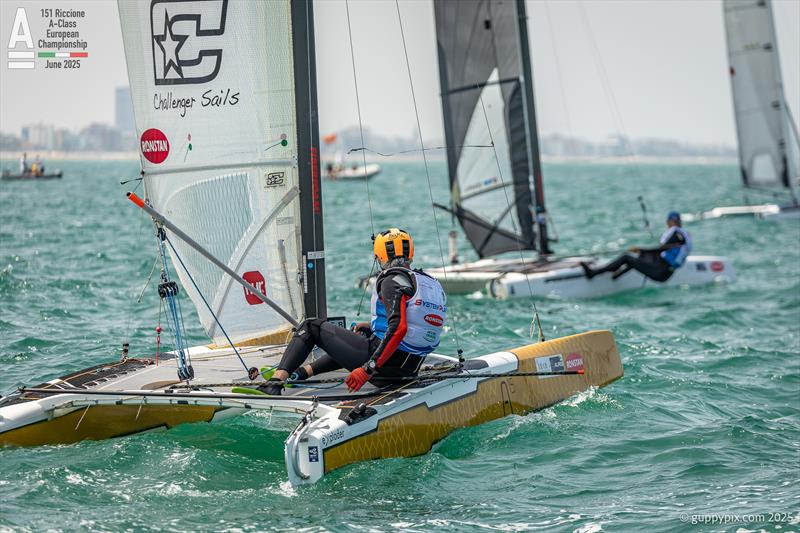 If there were and award for Concours D'Elegance, Massimiliano Bracci wins it - A-Class Cat European Championships at Riccione Day 2 photo copyright Gordon Upton / www.guppypix.com taken at 151 Riccione  and featuring the A Class Catamaran class