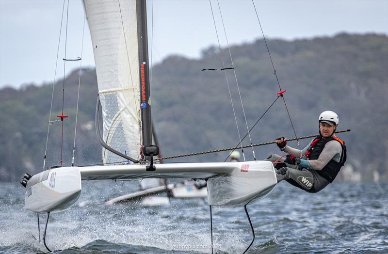 Former AUS National Champ Adam Beattie, AUS 14, is a fast talent, known for eyewatering bursts of speed on occasions, if he can keep it together, we could expect much from him photo copyright Gordon Upton / www.guppypix.com taken at Milford Cruising Club and featuring the A Class Catamaran class