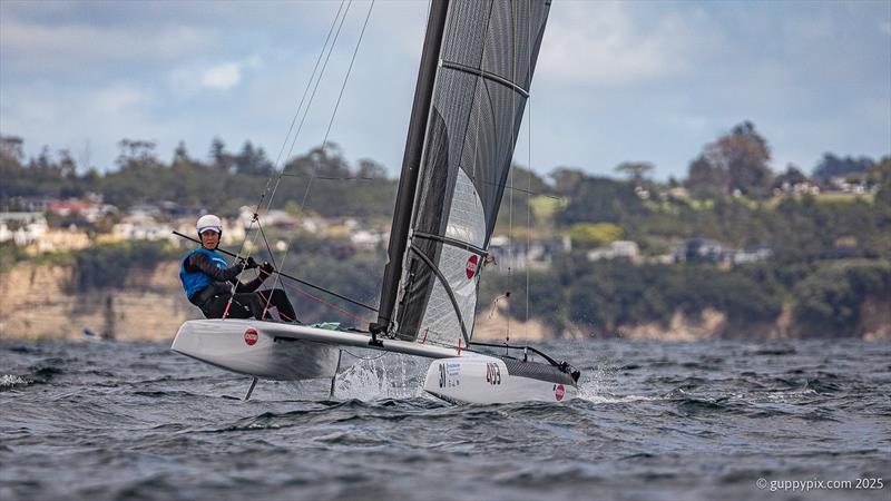 Carolijn Brouwer (NED) Day 1 - A-Class Catamaran World Championship - Milford - New Zealand - November 11, 2025 - photo © Gordon Upton / www.guppypix.com