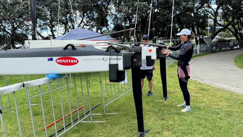 Carolijn Brouwer (NED) get s a spot measurement check - Day 1 - 2025 Predictwind A-Class World Championships - November 11, 2025 - Milford NZ - photo © Richard Gladwell - Sail-World.com/nz