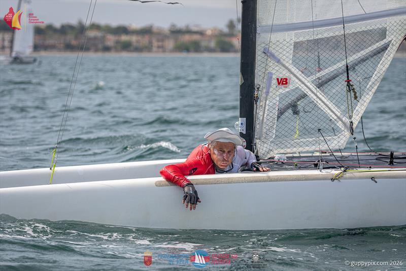 A Class Catamaran Europeans Day 2 - Belgian hero Walter Gonzalez emerges from a 'sail washing' incident photo copyright Gordon Upton / www.guppypix.com taken at  and featuring the A Class Catamaran class
