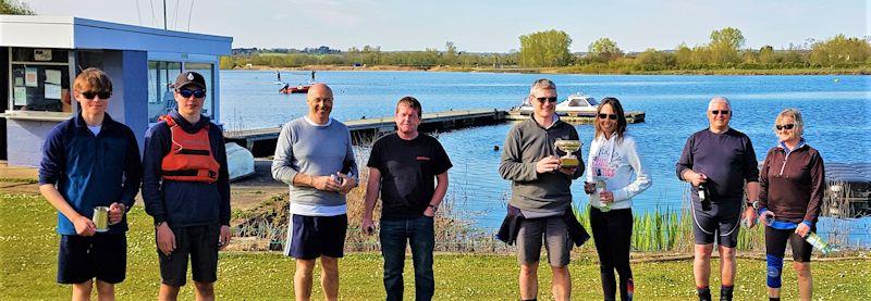 Albacore open meeting at Maidenhead: (L-R) Tom Knight, Leo Wilkinson (Winners – Silver Fleet); Mark Fowler, Matt Biggs (third); Stuart Macadam, Sarah Mayhew (Winners – Overall); Barry Wicks, Julie Maidment (second) - photo © Jenni Heward-Craig