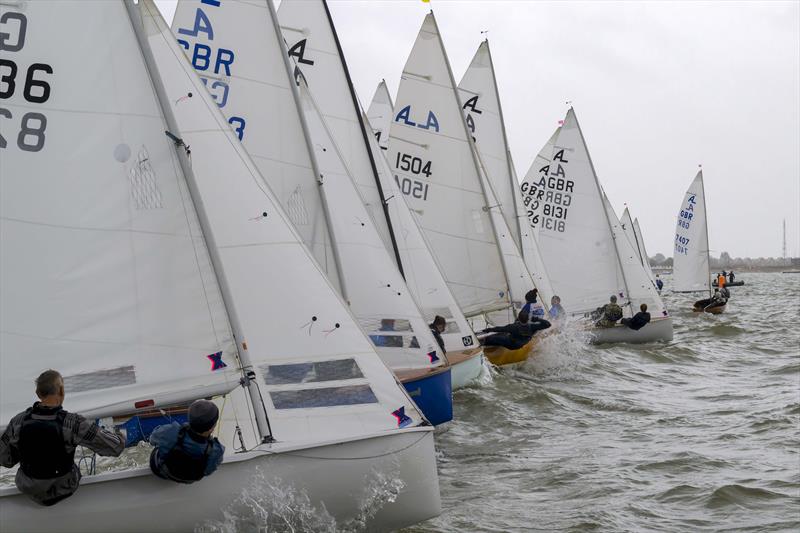 Race 2 start during the Noble Marine Albacore Nationals at Thorpe Bay photo copyright David Maynard / www.alleycatphotographer.com taken at Thorpe Bay Yacht Club and featuring the Albacore class