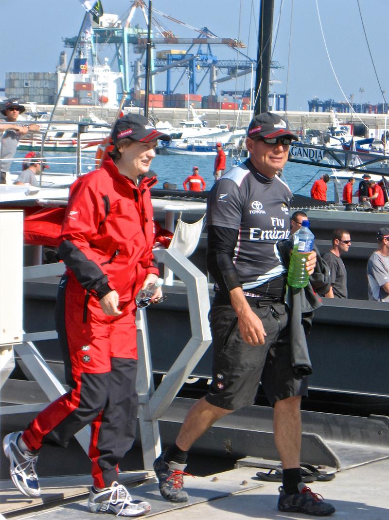 PM Helen Clark heads for a day on the water with Emirates Team New Zealand, 2007 America's Cup, Valencia, Spain photo copyright Todd Niall taken at  and featuring the ACC class