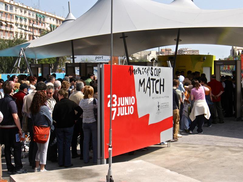 Crowds queue to pass through security at the 2007 America's Cup, Valencia, Spain photo copyright Todd Niall taken at  and featuring the ACC class