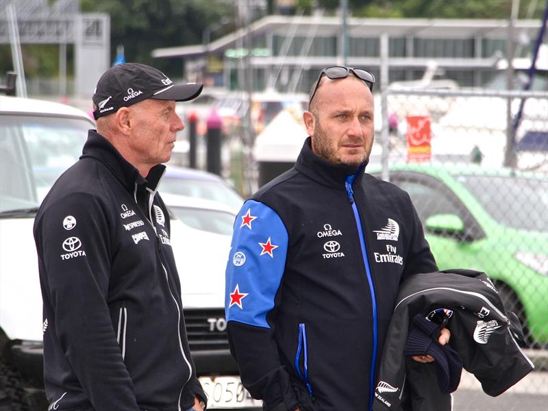 Max Sirena (Luna Rossa) with Emirates Team NZ CEO, Grant Dalton on Dec 10, 2015 when Luna Rossa handed over one of their foiling AC45's to get a very cash-strapped Team New Zealand into the 35th America's Cup photo copyright Richard Gladwell taken at Royal New Zealand Yacht Squadron and featuring the ACC class