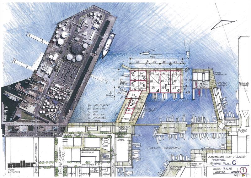 The new plan from Emirates Team NZ showing all bases located on the Halsey Street extension - with bases reduced from eight to seven - photo © Emirates Team New Zealand