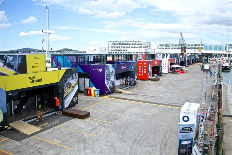 The bases on Halsey Street Wharf are a minor view obstruction compared to the Hilton Hotel on Princes Wharf - photo © Richard Gladwell