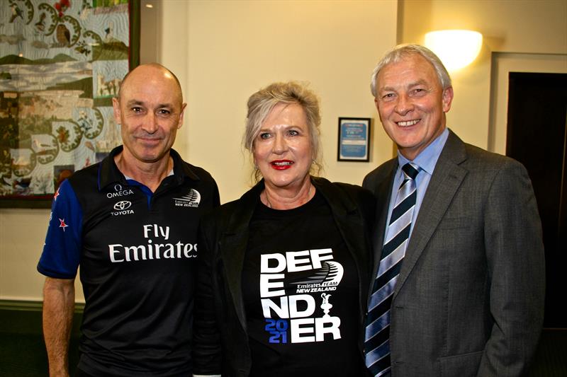 Kevin Shoebridge, Tina Symmans and Mayor Phil Goff after the Auckland Council voted in favour of the new America's Cup proposal - March 29, - photo © Richard Gladwell