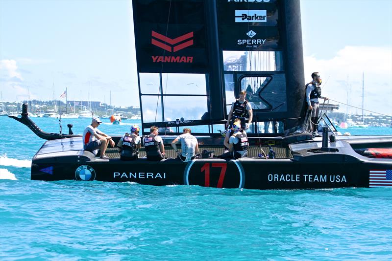 The 35th America's Cup featured multipe onboard cameras from the tower at the stern of the AC50 to rhe 360VR camera tower just ahead and the cameras mouted on the forward crossbeam - all able to be remotely controlled - photo © Richard Gladwell
