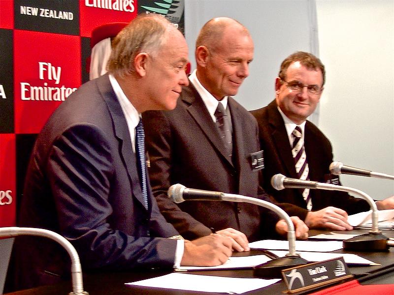 Sir Tim King (Emirates Airlines), Grant Dalton and America's Cup Minister, Trevor Mallard at the signing of the Emirates Airlines sponsorship of Emirates Team New Zealand - photo © Richard Gladwell