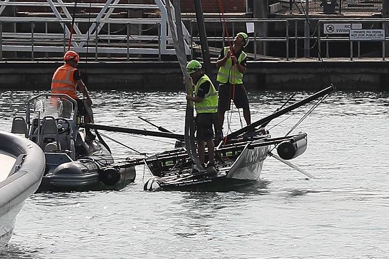 INEOS Team UK - AC75 test boat launched in Portsmouth UK - the devices strapped under the wing are floatation devices to support the hull at rest  photo copyright Blur Sailing Team taken at Royal Yacht Squadron and featuring the ACC class