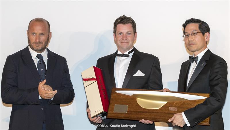 Hall of Fame Induction Syd Fischer. Max Sirena, Brenton Fischer and Steve Tsuchiya - America's Cup Hall of Fame Induction, Royal Yacht Squadron, Cowes IOW, August 31, 2018 - photo © Carlo Borlenghi