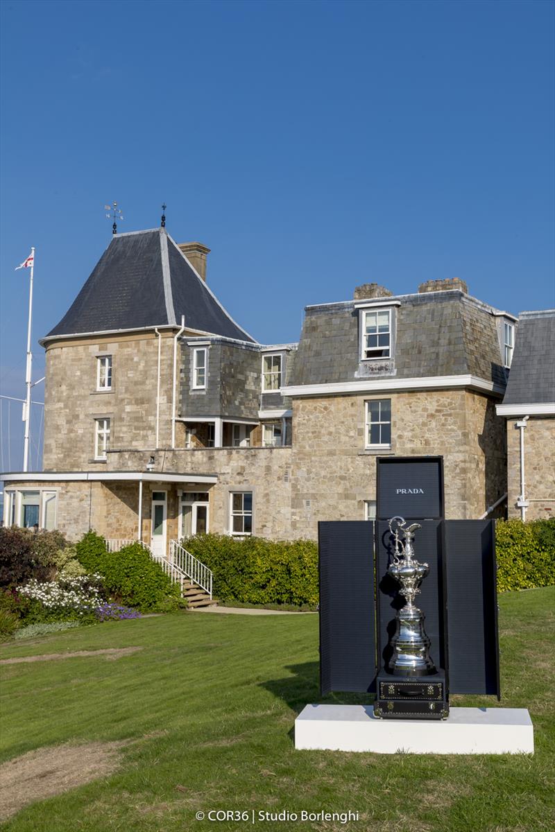 The America's Cup with the new Prada case at the Royal Yacht Squadron - America's Cup Hall of Fame Induction, Royal Yacht Squadron, Cowes IOW, August 31, 2018 photo copyright Carlo Borlenghi taken at Royal Yacht Squadron and featuring the ACC class