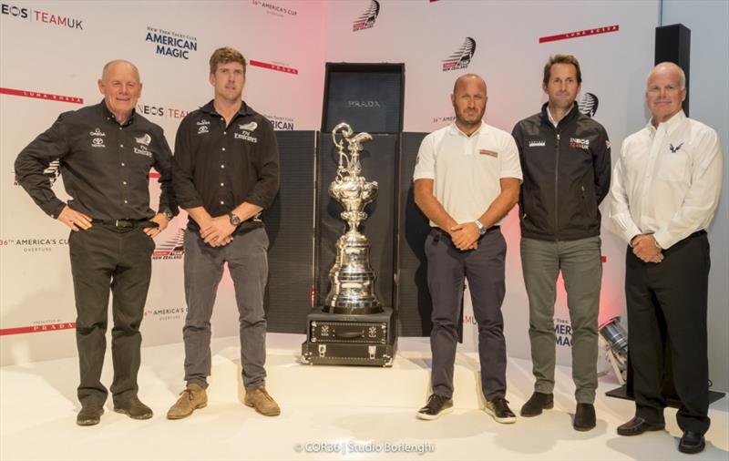 The America's Cup with the new Prada case. Grant Dalton, CEO Emirates Team New Zealand, Peter Burling, Helmsman Emirates Team New Zealand, Max Sirena, skipper Luna Rossa, Sir Ben Ainslie, skipper INEOS Team UK, Terry Hutchinson, skipper American Magic - photo © Carlo Borlenghi