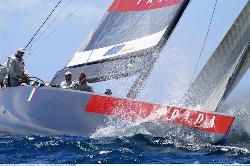 Italy's Prada Challenge skipper Francesco de Angelis at the helm of Luna Rossa during the Louis Vuitton Cup, semi finals in Auckland, New Zealand. Dec, 10. 2002 (Manditory credit: Sergio Dionisio / Oceanfashion Pictures - photo © Sergio Dionisio 