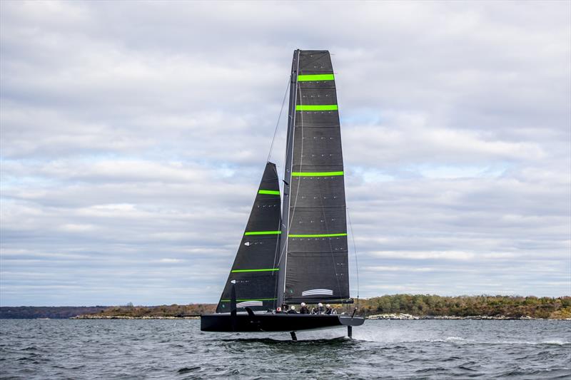  `The Mule` American Magic's surrogate boat in flight photo copyright Amory Ross taken at New York Yacht Club and featuring the ACC class