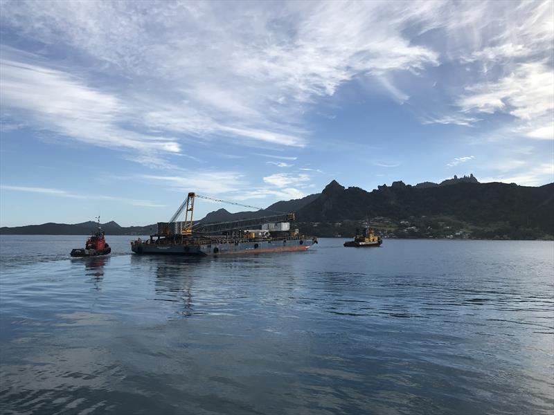  The 70m barge and crane that be used for dredging work for the America's Cup bases photo copyright Wynyard Edge taken at Royal New Zealand Yacht Squadron and featuring the ACC class