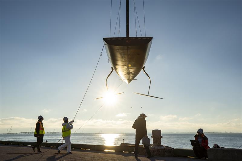 Launch in the early morning on the first day of sailing in Pensacola, Florida for NYYC American Magic's AM38 - photo © Amory Ross