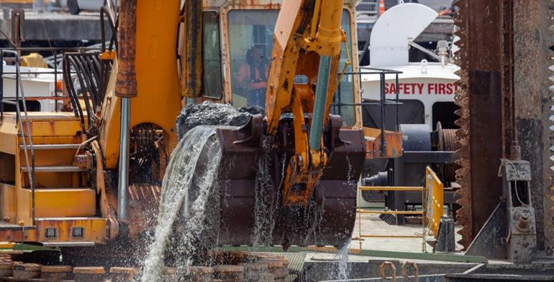 Dredge and barge at work in Viaduct Harbour - 36th America's Cup, Auckland, New Zealand - photo © America's Cup Media