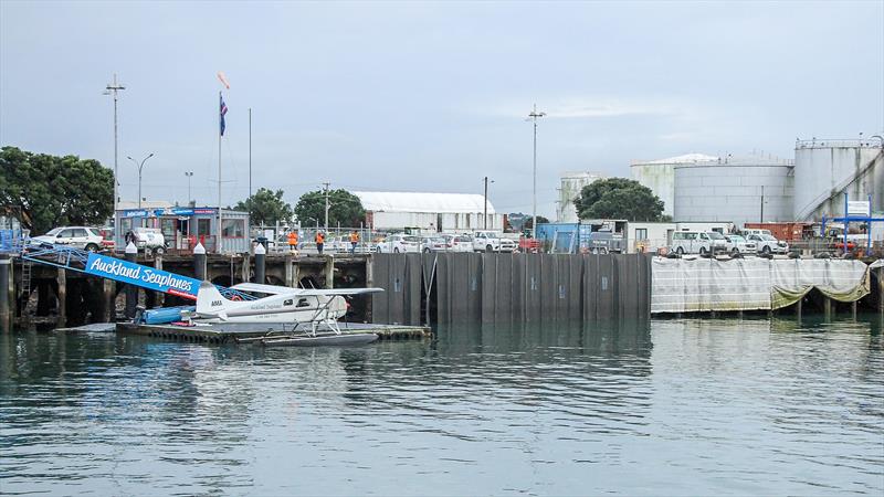 Noise deadening sheets (black) to reduce noice emission  from concrete blasting - Wynyard Point - America's Cup base development - Wynyard Edge Alliance - Update March 28, 2019  photo copyright Richard Gladwell taken at Royal New Zealand Yacht Squadron and featuring the ACC class