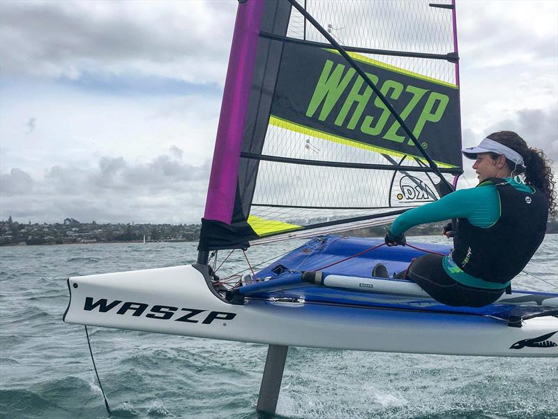 Sailor and designer Elise Beavis - an Emirates Team NZ Performance and Design Engineer - is also regular competitor on the foiling WASZP - America's Cup 2017  photo copyright Emirates Team New Zealand taken at Royal New Zealand Yacht Squadron and featuring the ACC class