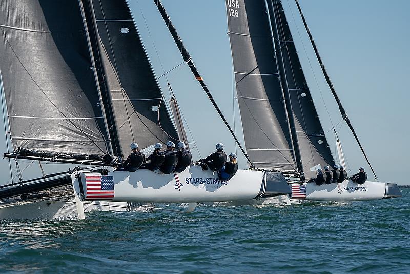 Stars and Stripes Team USA Training in GC52's photo copyright Matt Knighton taken at Long Beach Yacht Club and featuring the ACC class