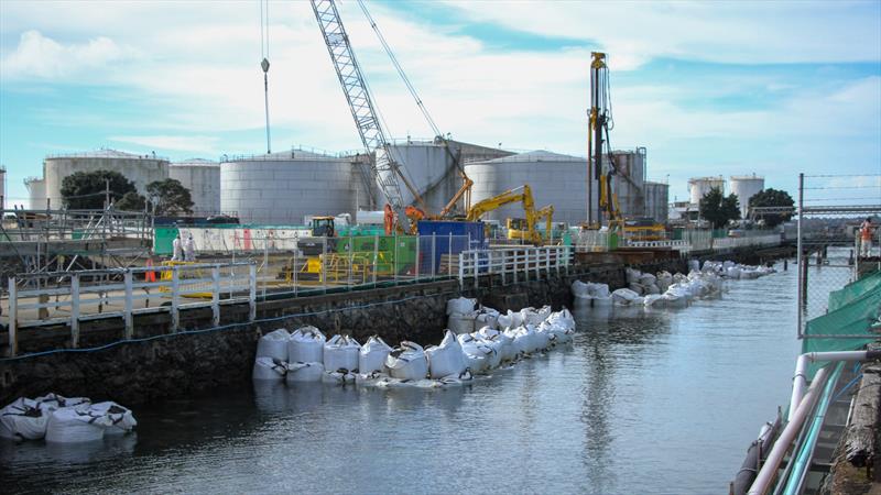 Construction supports for the AC75 access-way to the launch area on Wynyard Wharf - America's Cup Base development - Auckland - Wynyard Edge Alliance - July 25, 2019 - photo © Richard Gladwell, Sail World NZ