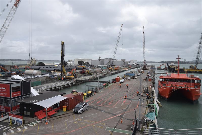 From left, Bases E, D and C on Wynyard Point side. Bridges will be constructed  to enable AC75's to cross to the Wynyard Wharf side for launching - America's Cup base construction update - October 2019 photo copyright Wynyard Edge Alliance taken at Royal New Zealand Yacht Squadron and featuring the ACC class