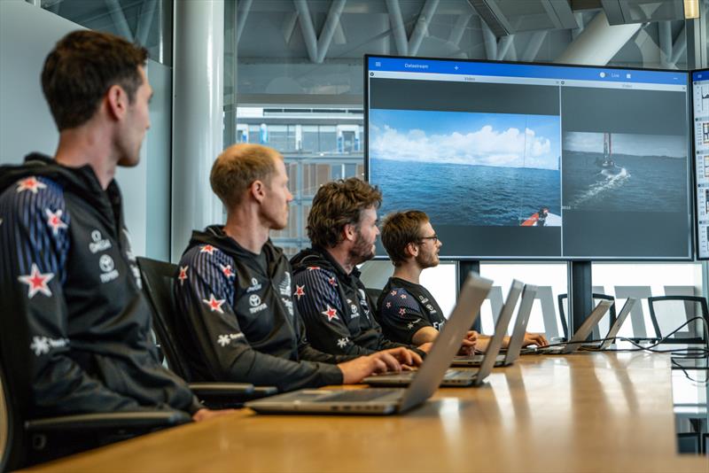 The shore design and engineering team track Emirates Team New Zealand's AC75 'Te Aihe' on the Waitemata Harbour photo copyright Emirates Team New Zealand taken at Royal New Zealand Yacht Squadron and featuring the ACC class