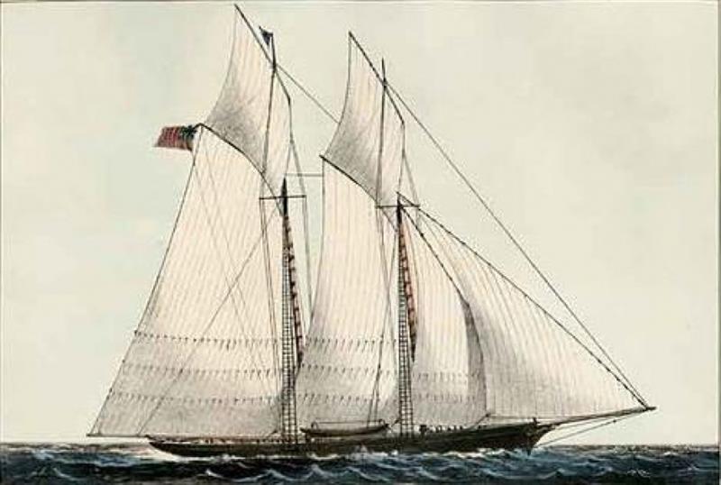 Hand colored lithograph of Schooner Yacht Cambria photo copyright America's Cup taken at New York Yacht Club and featuring the ACC class