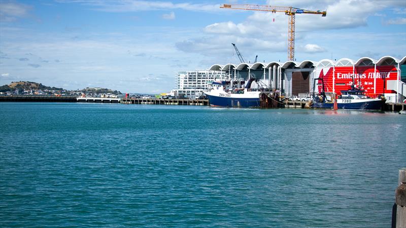 Emirates Team NZ base (right) - America's Cup Bases - March 17, 2020 - Wynyard Point photo copyright Richard Gladwell / Sail-World.com taken at Royal New Zealand Yacht Squadron and featuring the ACC class