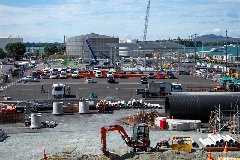 INEOS Team UK framework with stormwater pipes in foreground - America's Cup Bases - March 17, 2020 - Wynyard Point - photo © Richard Gladwell / Sail-World.com