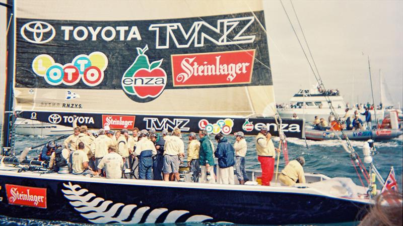 Victory celebration - 1995 America's Cup, San Diego, May 13, 1995 photo copyright Sally Simins taken at San Diego Yacht Club and featuring the ACC class