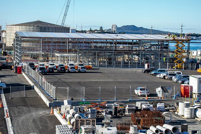 American Magic base in the foregronud, with INEOS Team UK behind - America's Cup base construction - Wynyard Point - May 20, 2020 photo copyright Richard Gladwell / Sail-World.com taken at Royal New Zealand Yacht Squadron and featuring the ACC class