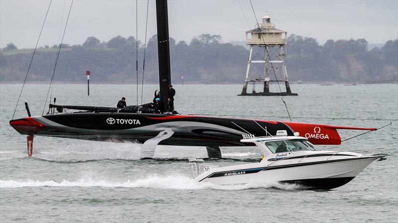 Emirates Team NZ returns from Practice - America's Cup - Auckland - July 4, 2020 photo copyright Richard Gladwell / Sail-World.com taken at Royal New Zealand Yacht Squadron and featuring the ACC class