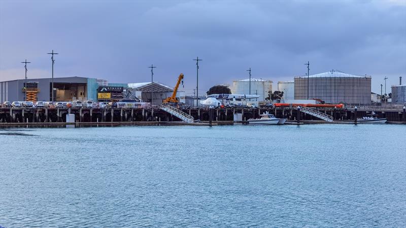 American Magic base under construction (right) with INEOS Team UK to the left - America's Cup - July 7, 2020 photo copyright Richard Gladwell / Sail-World.com taken at Royal New Zealand Yacht Squadron and featuring the ACC class