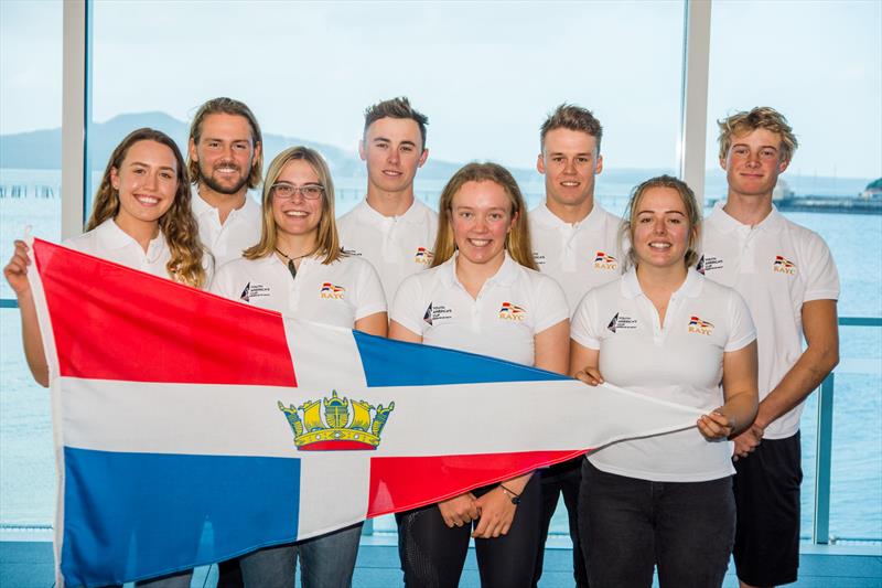 Royal Akarana YC AC9F squad - Back Row – Left to right Oscar Gunn, William McKenzie, Isaac McHardie, Eli Liefting   Front Row – Left to right Oliva Hobbs, Olivia Christie, Annabelle Rennie-Younger, Bex Gmuer Hornell photo copyright Royal Akarana Yacht Club taken at Royal New Zealand Yacht Squadron and featuring the ACC class