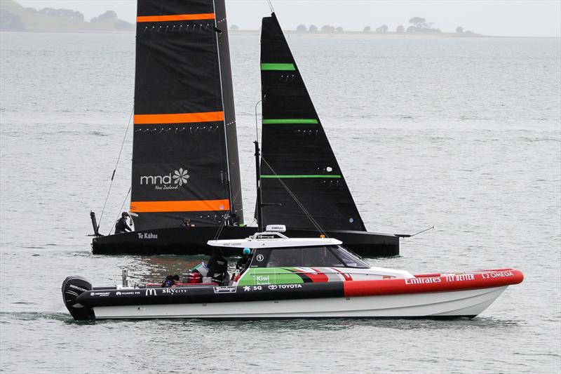 Some idea of the size of the test boat can be gauged from the chase boat - July 21, 2020 - photo © Richard Gladwell / Sail-World.com